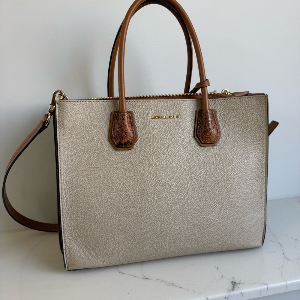 Michael Kors Cream and Brown Satchel